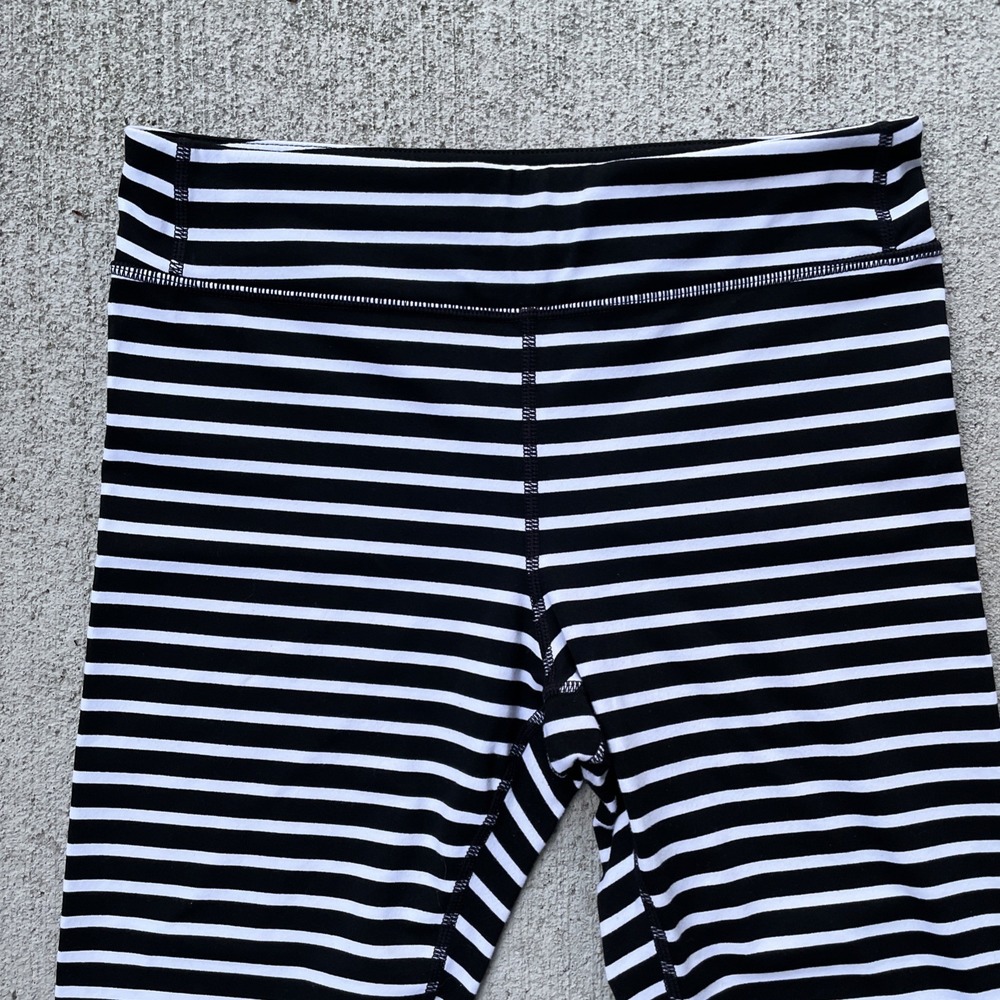 Athleta Girl Leggings Youth Large 12 Black White Striped Yoga Stretch Activewear - Picture 2 of 7